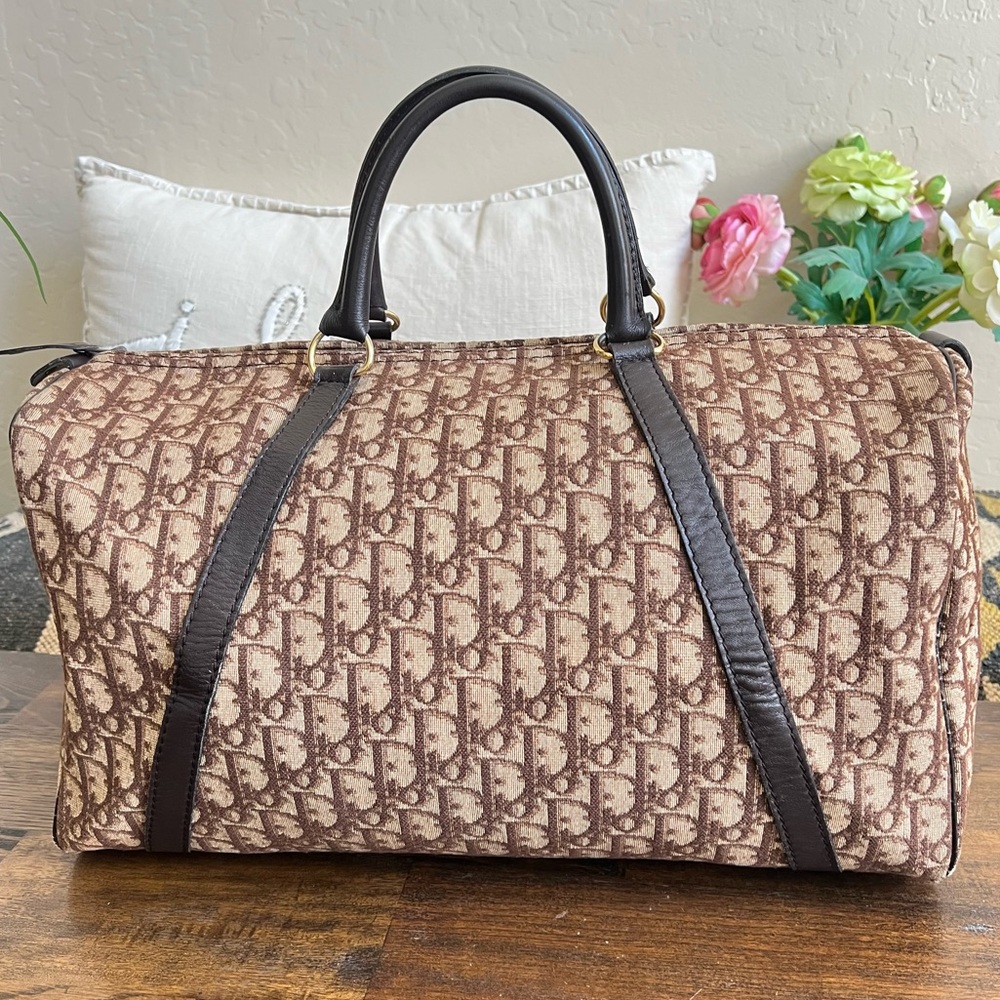 DIOR 40 Trotter Boston Duffle 15.7x9.4 Large Bag W/T Authentic Cert